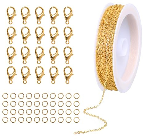 10m Gliederkette Gold Für Schmuckherstellung Metallarmband Halskette Gliederketten Mit 20 Stück Karabinerverschlüssen 40 Stück Biegeringen Für DIY Halskette Ohrringe Armband Schmuckherstellung Zubehör