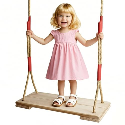 Outdoor Wooden Swing Chair - Adjustable Height Rope Children's Swing Chair, Comfortable Sports Equipment for Garden, Patio, Park, Yard and Patio