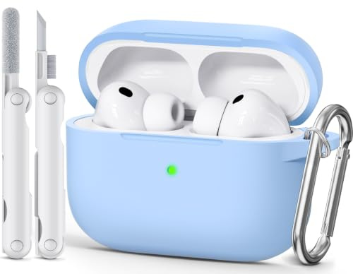 Joremx Schutz Silikon Hülle einteilig für AirPods Pro 3(Himmelblau) | Inkl. Reinigungsset & Schlüsselanhänger, Weichmaterial, Case Für AirPods Pro 3 (2025)