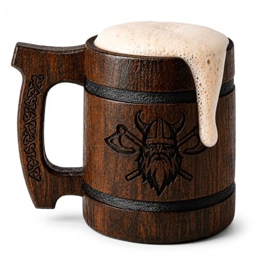 TESLYAR Brocca vichinga per birra 0,6 litri | Brocca da birra per uomini | Bicchiere | Misuratore | Regalo di birra | Idee regalo per uomini, regalo per la festa del papà (4 pezzi brocca vichinga