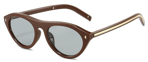 LJCZKA Retro Ovale Sonnenbrille für Damen Herren Kleine Ovale Sonnenbrille Vintage 90er Oval Katzenaugen Rund Schmal Rahmen Brille Mode mit UV Schutz