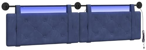 vidaXL Hängendes Kopfteil Mit LED Licht Polizeiblau Samt, Bettkopfteil, Rechteckig aus Samt, Wandmontage, Bequeme Polsterung, Knopfheftung, Platzsparend Décor