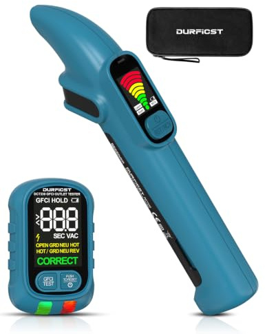 DURFICST Circuit Breaker Finder GFCI/RCD Outlet Tester 200-260V NCV Tester | Electrical Circuit Tracer Tool with Dual LCD Display & Buzzer Alarm, for Home/Workshop, Includes Carrying Case