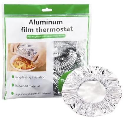 FLKWOP 10 Pack Reusable Aluminum Foil Food Covers Stretchy Elastic Edge Bowl Plate Tray Lids Heat Retaining Food Grade Cover for Picnic Takeout Leftovers Meal Prep BBQ Outdoor Dining