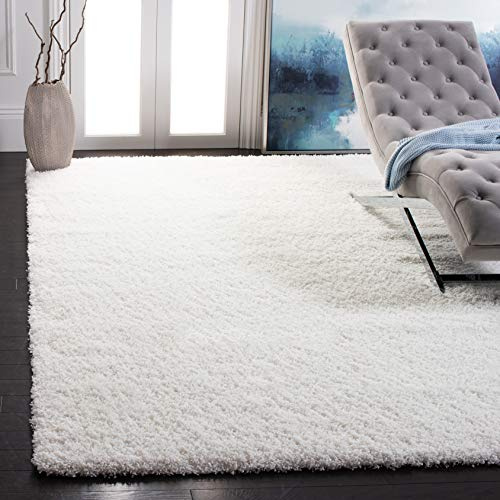 SAFAVIEH California Shag Collection Area Rug - 6'7 Square, White, Non-Shedding & Easy to Clean, Ultra Plush Thick Pile, Ideal for Living Room, Bedroom, Dining Space (SG151-1010)