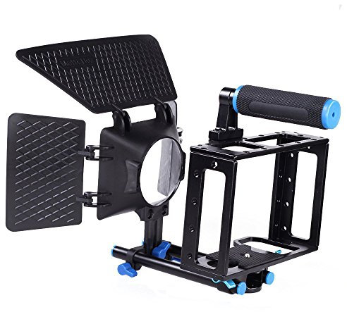 FOTGA DSLR Film Video Mattebox Sonnenblende + Aluminium-Cage mit 15mm Rod Rig Top Handle Kit für Canon 5D Mark II 7D Kamera
