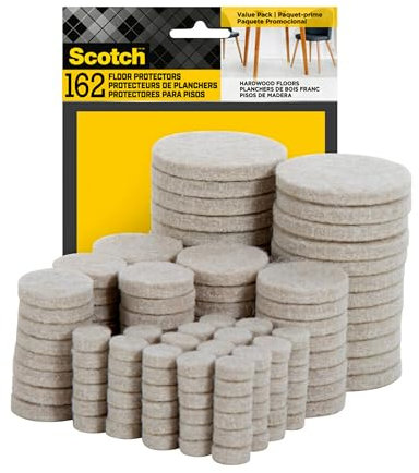 Scotch SurfaceProtection SP845 - Feltro 3M, per proteggere pavimenti in linoleum, rotondi, beige, misure assortite, confezione da 162 pezzi