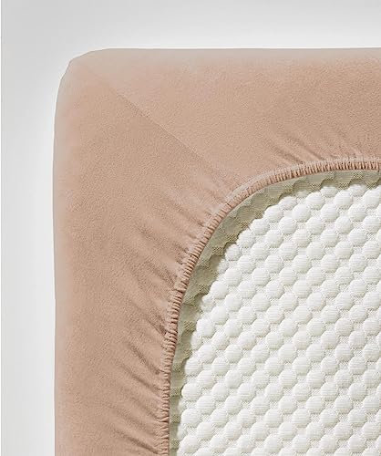 fleuresse Comfort Spannbettlaken (96% Baumwolle, 4% Elasthan), mit Rundumgummi, Ökotex Standard 100, für Matratzen bis 26 cm Höhe, 200-220 x 200 x 200-220 cm, Sand