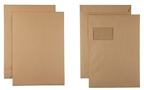 250 Faltentaschen Versandtaschen B4 oder C4, haftklebend, braun, mit/ohne Fenster (C4-229x324+20mm mit Fenster)