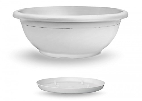 Veca Veneta Casalinghi Vaso da Giardino Ciotola Naxos 30 CM con SOTTOVASO Bianco