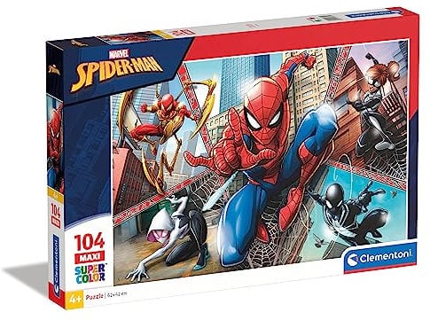 Clementoni 23734 Maxi Spiderman – Puzzle 104 Teile ab 4 Jahren, farbenfrohes Kinderpuzzle mit extra großen Puzzleteilen, Geschicklichkeitsspiel für Kinder