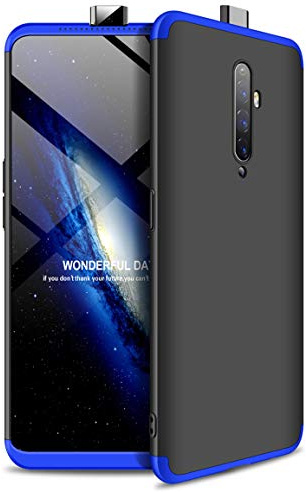 ZSCHAO Funda para OPPO Reno2 Z OPPO Reno 2Z 360 Grados Slim Fina Antigolpes +Cristal Templado Carcasa Funda Compatible con OPPO Reno2 Z Reno 2Z Dura rigida Libro Ultrafina Mate Case Cover Negra+Azul