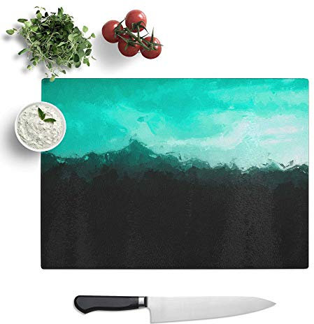 Glass Chopping Board - Mint Green Sky in Abstract - Textured Worktop Saver Cutting Board - Heat Resistant, Shatterproof and Hygenic - 39 x 28.5 cm