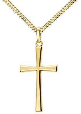 JEVELION Anhänger-Kreuz mit Panzer-Kette vergoldet formschönes Goldkreuz für Damen, Herren und Kinder mit abgeflachten Kanten als Kettenanhänger 750 Gold 18 Karat mit Schmuck-Etui