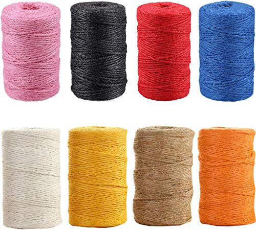 Liuer 8PCS Cuerda de Yute,Cuerda de cáñamo Cuerda Manualidades 2mm Natural Yute Cuerda para Costura Artesanía DIY y Envoltura de Hilo de Jardín(50M/Rollo)