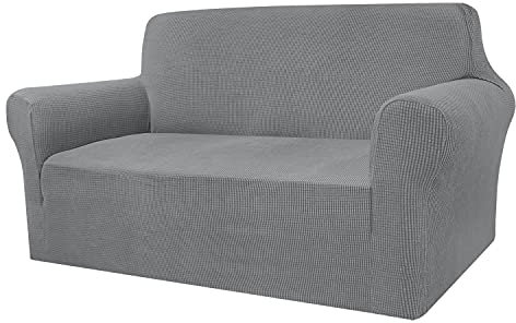 Granbest High Stretch Sofabezug Moderne Sofaüberwurf Jacquard Elastische Sofahusse für Wohnzimmer Protector für Hunde Haustiere (2 Sitzer, Hellgrau)