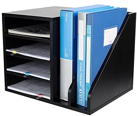 EasyPAG 6 Fächer Holz A4 Büro Schreibtisch Organizer Dokumentenhalter Aktenablage Zeitschriftenhalter Briefablage Papier Magazin Organisator,Schwarz