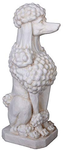 XXL Hundeskulptur „Schlosspark“ – weiße Pudel-Statue aus Kunststein im Landhausstil, detailreiche Torwächter-Figur, H 80 cm, B/T 30 cm aja271 Palazzo Exklusiv