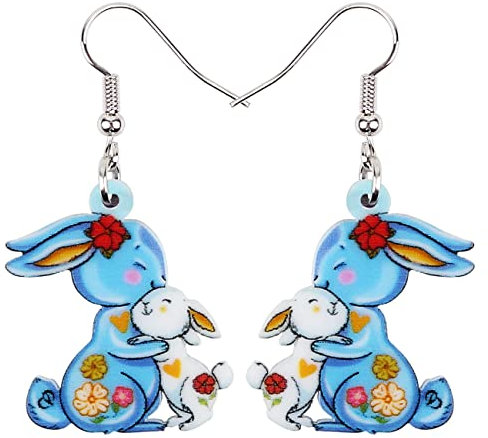 DOWAY Cute Ostereier Kaninchen Ohrringe Acryl Osterhase Dangle Schmuck Geschenke für Damen Mädchen lustig Ostern Deko (Sapphire)