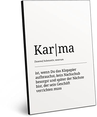 ARTFAVES® Worterklärung Karma (WC) | Definition Bild schwarz-Weiss als Geschenk | Holzschild mit Spruch zum Thema Bad/Badezimmer/WC/Toilette/witzig