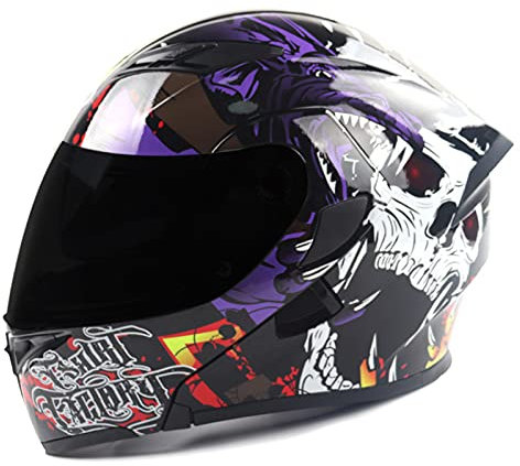 Motorrad-Integralhelm Integralhelme Modular-Helm Flip-Up Jet Helm Rollerhelm Herren Damen Sturzhelm Full-Face Motorcycle Helmet Klapphelm Atmungsaktiver Mopedhelm ECE-Zertifizierung,Lila,XL