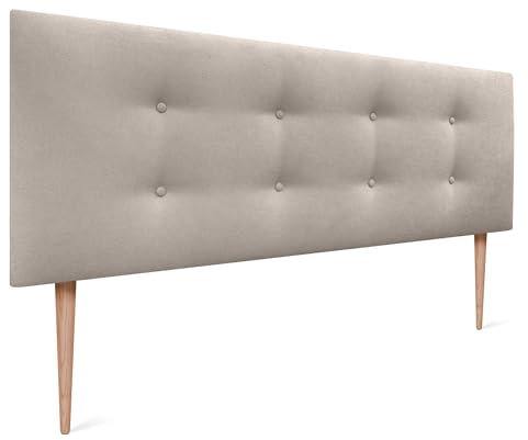 DHOME Kunstleder oder Stoff Kopfteil AQUALINE Pro mit 2 Reihen von Knöpfen gepolstertes Kopfteil Luxus Bett (145x105cm Mit Füßen (Betten 120/135/140), Stoff Beige)