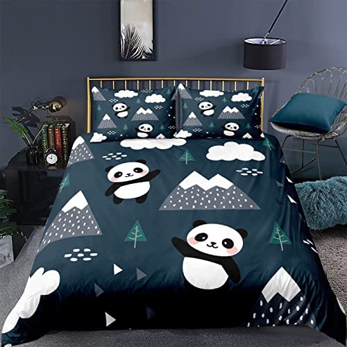 RFFLUX 3D Cartoon Tier Panda Bettwäsche Set 135x200 cm 2teilig mit Reißverschluss Weiche und Angenehme Schlafkomfort Microfaser Bettbezug Kinderbettwäsche mit Kissenbezug 80x80 cm