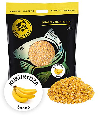 CARP TARGET - Fertiger Angelmais - Banane-Köder für Fische - effektiver Köder für Karpfen und Amur - 100% natürlich und von höchster Qualität - große Sorte gekochter Körner - 5 kg