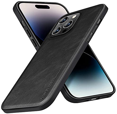 X-level Cover CompatiBile con iPhone 14 Pro, Pelle Cuoio Antigraffio con Guscio Interno Rigido per PC e Custodia Protettiva Antiurto per Paraurti per iPhone 14 Pro 5G - Nero