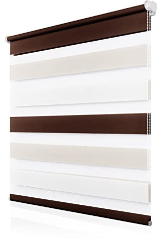 Doppelrollo Klemmfix ohne Bohren 90x110cm(BxH), Rollos für Fenster ohne Bohren Weiß-Beige-Braun, Duo Rollo Klemmrollo, Lichtdurchlässig & Sichtschutz,Fenster Rollos für Innen