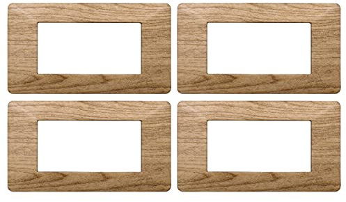 4 Pezzi Placche Compatibile Con Vimar Plana, Placche In Plastica (4 Posti/Moduli,Legno Scuro)