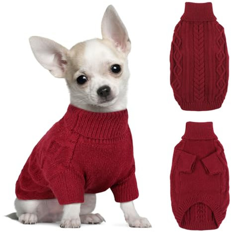 Hjumarayan Hundepullover - Warme Weihnachtspullover Hund mit Beinen, Hundepullover Weihnachten Schöner Hunde Pullover mit Geschirrloch, Hundepulli für Kleine Mittelgroße Hunde (Rot XS)