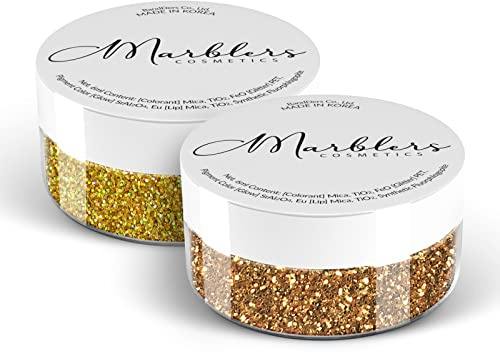MARBLERS Cosmetic Grade Fine Glitter Duo [Dark Gold & Holo 24K Gold] 0.36oz (10g) | Non-Toxic | Vegan | Cruelty-Free | Eyeshadow, Nail Polish, Nail Art | Festival, Rave & Party Makeup | Body & Face