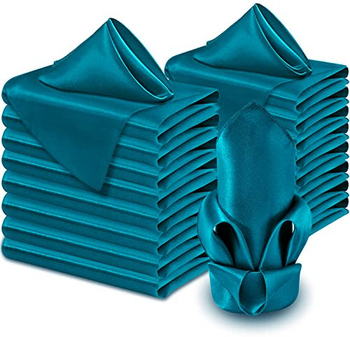 Aormenzy 60 Stück türkise Satin-Servietten, 43,2 x 43,2 cm, seidige Servietten, Partytuchservietten, quadratische Satinservietten, Esstischservietten, weiche Stoffservietten für Hochzeit, Bankett,
