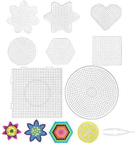 8 Stück Bügelperlen Stiftplatten, Bügelperlen Platten Steckplatte Steckplatten Bügelperlen, Perlenplatte quadratisch Transparente Stiftplatten in vielen Formen, DIY Transparente Bügelperlen Schablonen