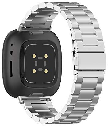 H.May Armband Kompatibel mit Fitbit Versa 2/1 Armband, Edelstahl Metall Ersatz Band Uhrenarmband Armband Kompatibel mit Fitbit Versa 2/1/Lite, Silber