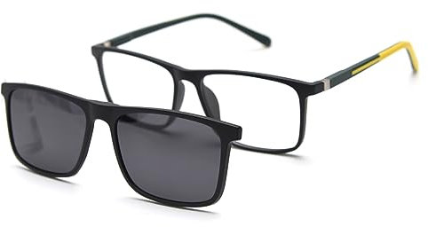 kachawoo Magnetische Clip-on Sonnenbrille Polarisierte Quadratische Sonnenbrille Männer Frauen Fahren Brillen (black yellow frame)