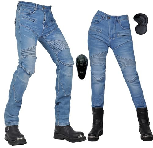 oFzimTo Motorradhose Herren/Damen, Motorrad Jeans mit Protektoren, Stretch Motorradbekleidung (Blau,L)