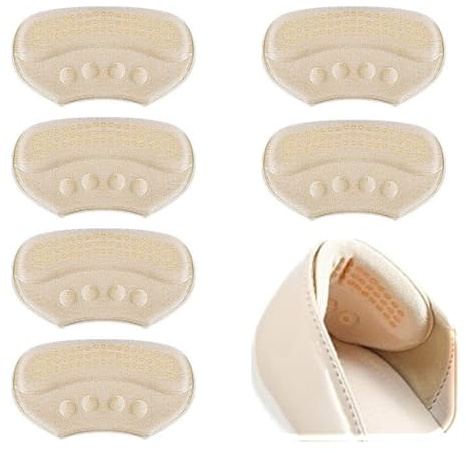 VivoFoot 6 PCs Anti-Slip Heel Grips, Thick Liners & Fillers for Half-Size Too Big or Loose Shoes, Heel Cushion Inserts, Heel Pads to Prevent Heel Slipping Out, Rubbing and Blisters (Beige,6mm)
