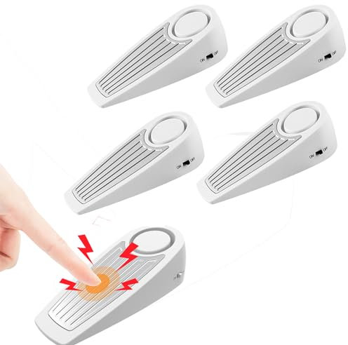 Door Stop Alarm, 125dB Security Door Stopper, Safety Door Stopper Security, Doorstop Alarm, Door Stopper Alarm for Home, Hotel, College Dorm Room, Apartment (White, 4Pcs)