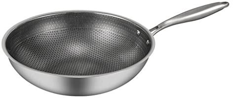 DEUYO Sartén de acero inoxidable Sartén para saltear Wok de un solo mango de acero inoxidable Sartén multiusos Warm as ever