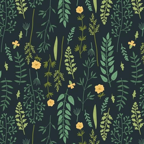 Fiula Selbstklebende Tapete 41CMx3M Klebefolie Blätter Blumen Möbelfolie Grün Gelb Dunkelblau Wandtapete Dekorfolie für Wand Wohnzimmer Schlafzimmer Wasserdicht Blumentapete Wallpaper