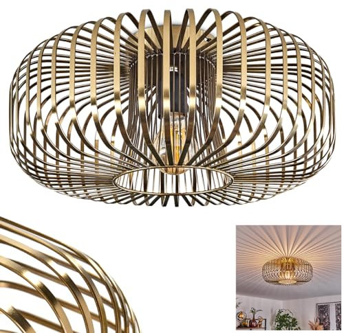 Deckenleuchte Wemude, runde Deckenlampe aus Metall in Altmessingfabren, Retro-Leuchte mit Lichteffekt durch Gitter-Optik, Ø 40 cm, 1-flammig, E27-Fassung. ohne Leuchtmittel