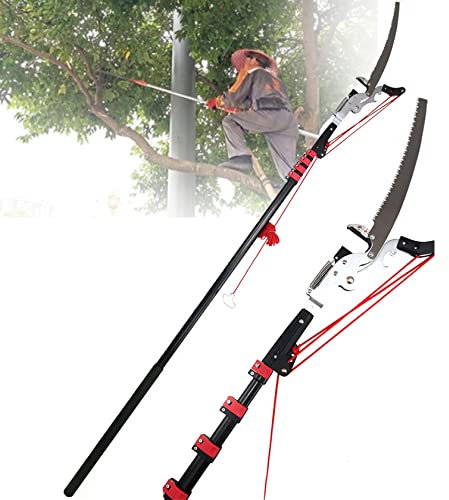 Extendable Tree Pole Pruner, 2 in 1 Profession Telescopic Tree Pruner,Steel Blade/Aluminium Handle, Garden Ratchet Tree Lopper & Branch Cutter with Saw Blade Attachment,24ft/7.2m