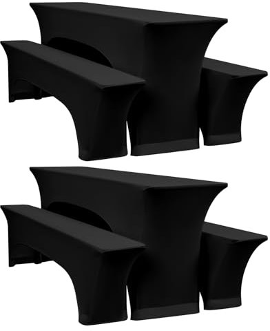 YMHPRIDE 2er-Set Elastische Biertischhussen, Schwarz Bierbankhusse und Tischdecken, 50 cm Tischbreite, Bierzeltgarnituren 220 x 50 x 70 cm für Gartenbankett-Gartenmöbel.(3 Packungen)