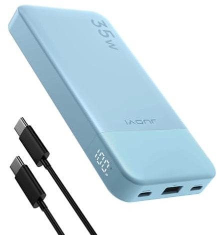 JUOVI Portable Power Bank 10000mAh, 35W High-Speed portables Ladegerät mit 2 USB-C and 1 USB-A, PD 3.0 QC 4.0 Externe Schnelllade-Akkupack für iPhone 16/15 Modelle, MacBook, iPad, J2601 (Blau)