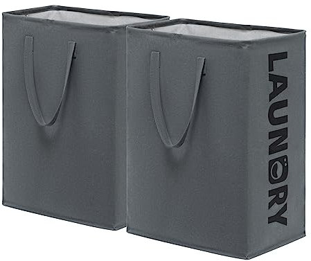 TIMEYARD Wäschekorb, 2er Set 75L Wäschesammler, Wäschekorb Groß, Aufbewahrungskorb Kinderzimmer, Laundry Baskets, Wäschekorb Faltbar Handtuchkorb für Badezimmer Wohnzimmer Wäschetonne, 43x60cm, Grau
