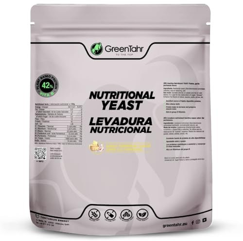 Green Tahr Levadura Nutricional Sabor Ajo y Queso 500g, Levadura Nutritiva en Copos Rica en Vitamina B y Proteínas 42%, Nutritional Yeast Sin Gluten, Sin Azucar, Ideal para Queso Vegano