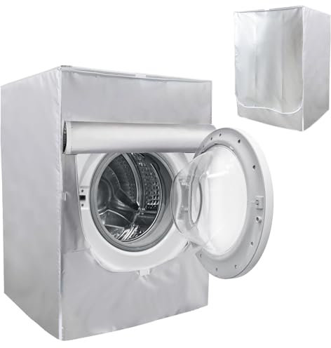 Funda Lavadora Exterior Impermeable 60×60×88cm, Fundas Lavadora Carga Frontal Anti-Ultravioleta, Funda Lavadora Secadora Antipolvo, Fundas Secadoras Exterior con Plata de Doble Cara (Plateado)