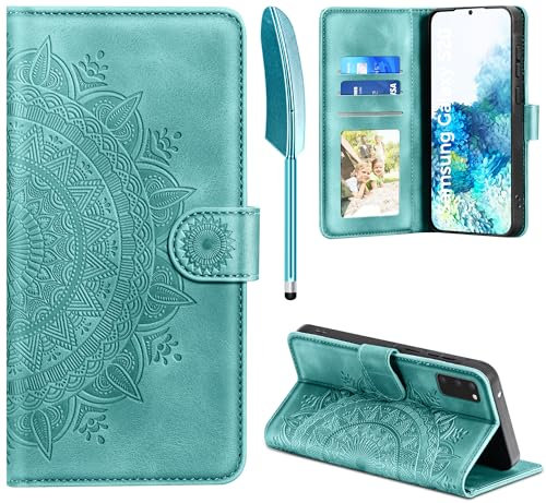 EASDNB Lederhülle für Samsung Galaxy S20 Hülle, Handyhülle für Galaxy S20 Flip Wallet PU Leder Case [Kartenfach] [Magnet] [Ständer] Prägung Klapphülle Schutzhülle für Samsung Galaxy S20, Grün